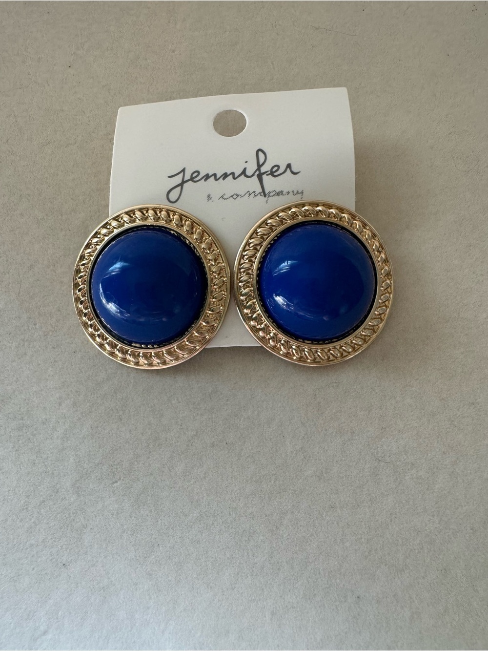 New Jennifer & Company Gold-Tone Earrings with Royal Blue Cabochon